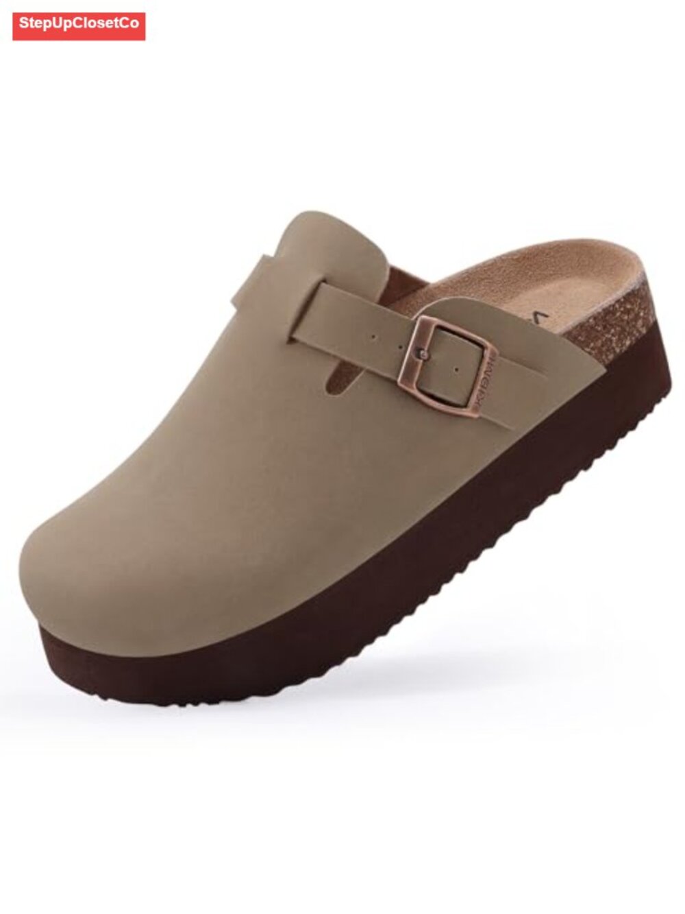 KIDMI Platform Clogs Leather Mules Cork Footbed with Buckle 2in Sole